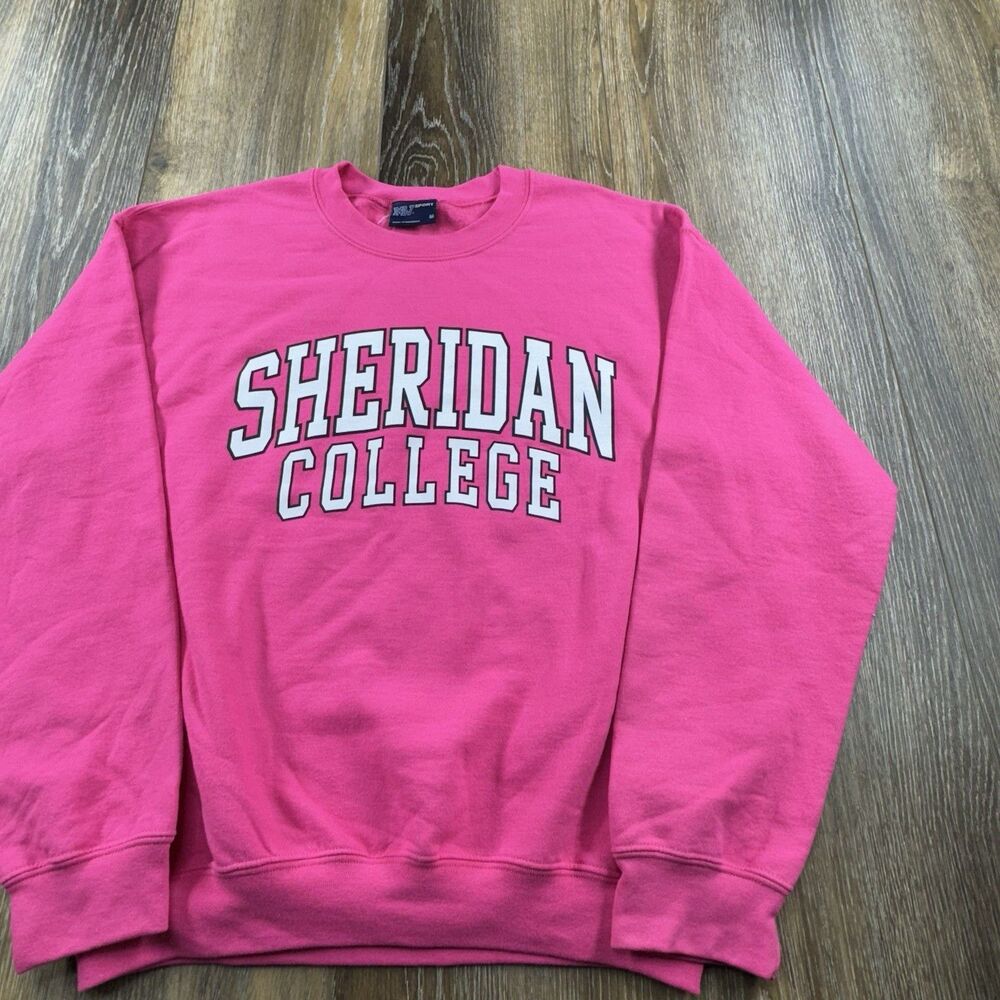 Vintage Sheridan College Sweatshirt Mens M Pink Student Team Crewneck Sweater